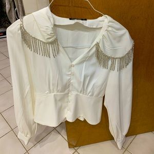 White Diamante Top